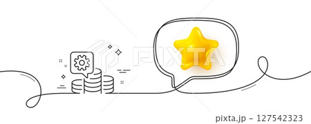 Making money line icon. Continuous line with 3d star. Budget gain sign. Money working symbol. 3d star in speech bubble. Making money single line ribbon. Loop curve pattern. Vector 127542323