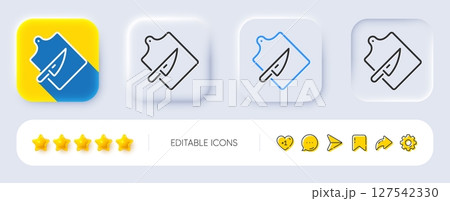 Cutting board line icon. Neumorphic, Flat shadow, 3d buttons. Cutlery sign. Cooking knife symbol. Line cutting board icon. Social media icons. Vector Cutting board line icon. Neumorphic, Flat shadow, 3d buttons. Cutlery sign. Cooking knife symbol. Line cutting board icon. Social media icons. Vector 127542330