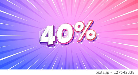 Discount sun rays gradient banner. Light burst background. 40 percent off sale tag. Discount offer price sign. Special offer symbol. Gradient sun rays. Sunburst light. Vector 127542339