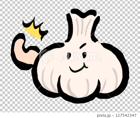 元気いっぱいに力こぶを作るにんにくのゆるキャラ 元気いっぱいに力こぶを作るにんにくのゆるキャラ 127542347