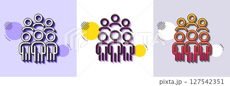 Group people line icon. Halftone dotted pattern. Gradient icon with grain shadow. Business conference sign. Team meeting symbol. Line group people icon. Various designs. Vector 127542351
