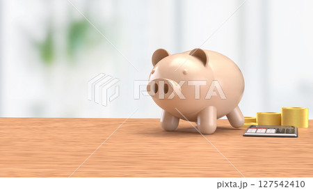 The Piggy bank and coins for earn or Business concept 3d Rendering. The Piggy bank and coins for earn or Business concept 3d Rendering. 127542410