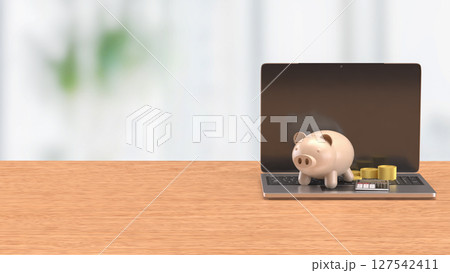 The Piggy bank and coins for earn or Business concept 3d Rendering. 127542411