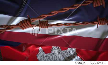 The Thailand and Cambodia flag for Background concept 3d Rendering. 127542419