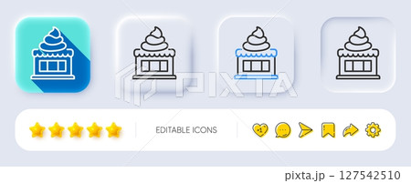 Ice cream shop line icon. Neumorphic, Flat shadow, 3d buttons. Vanilla sundae sign. Frozen summer dessert symbol. Line ice cream icon. Social media icons. Vector 127542510