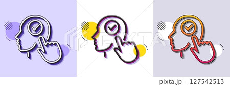 Head line icon. Halftone dotted pattern. Gradient icon with grain shadow. Select user sign. Checkbox symbol. Line select user icon. Various designs. Vector 127542513