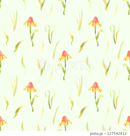 Watercolor hand drawn seamless pattern with cute yellow flowers 127542812