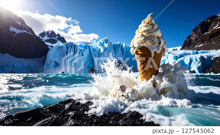 Ice cream sandwich glacier calving into milkshake ocean. Generated Image Ice cream sandwich glacier calving into milkshake ocean. Generated Image 127543062