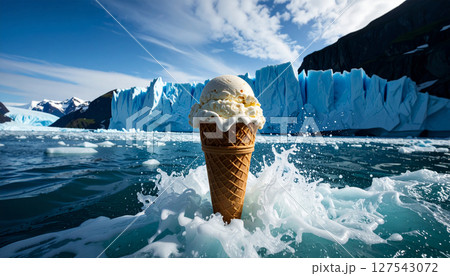 Ice cream sandwich glacier calving into milkshake ocean. Generated Image 127543072
