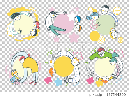 A collection of stock illustrations of a gentle family that can be used for parenting support and educational PR for parents and children who are connected in a circle 127544290