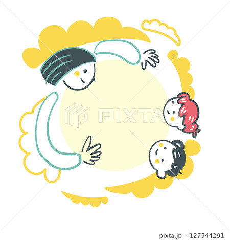 丸くつながる親子の時間　子育て支援や教育広報に使える優しい家族のイラスト ストックイラスト素材			 127544291