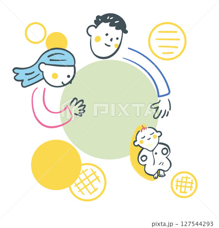 丸くつながる親子の時間　子育て支援や教育広報に使える優しい家族のイラスト ストックイラスト素材			 127544293