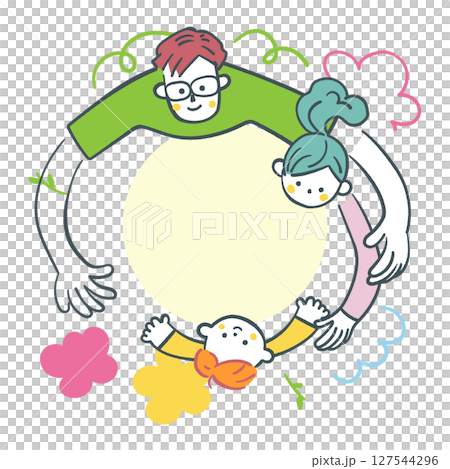 A time for parents and children to bond in harmony - A gentle family illustration that can be used for child-rearing support and educational public relations Stock illustration material 127544296