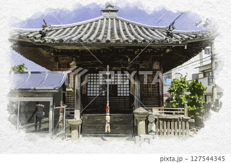 水彩画風 四国八十八箇所16番 観音寺 大師堂 徳島県徳島市 水彩画風 四国八十八箇所16番 観音寺 大師堂 徳島県徳島市 127544345