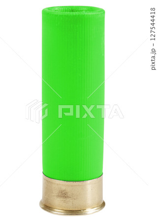 Green 12 gauge shotgun shell isolated on whiteの写真素材 [127544418] - PIXTA