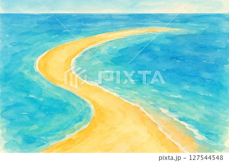 明るい色彩の夏の海辺イラスト背景 127544548