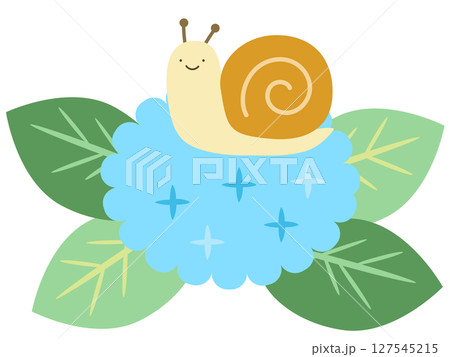 紫陽花とかたつむり　梅雨　ベクターイラスト 127545215