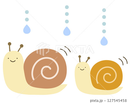 かたつむりの親子　梅雨　雨　ベクターイラスト 127545458