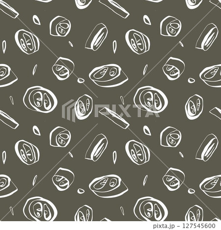 Jalapeno pepper slice pattern with warm green background and white elements seamless layout for surface design Jalapeno pepper slice pattern with warm green background and white elements seamless layout for surface design 127545600