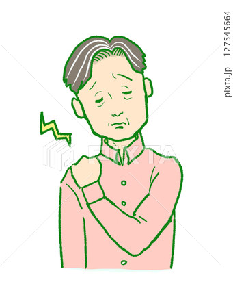 肩こりに悩むシニア男性のオリジナルイラスト 2 肩こりに悩むシニア男性のオリジナルイラスト 2 127545664