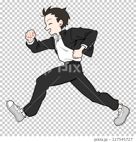 笑顔で走る男子学生 127545727