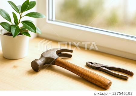 時間を刻む工具たち、使い込まれた工具の画像、金槌 時間を刻む工具たち、使い込まれた工具の画像、金槌 127546192