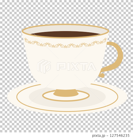 レトロでおしゃれなカップに入ったコーヒーのイラスト 127546235