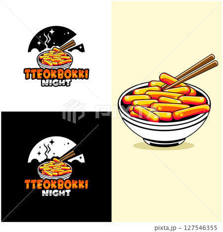 Tteokbokki logo design. Korean street food logo vector illustration design. Tteokbokki logo korean street food 127546355