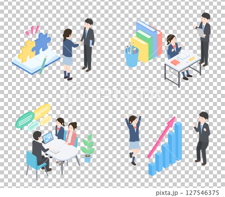 一緒に勉強をがんばっている女子生徒と先生のイラストセット 127546375