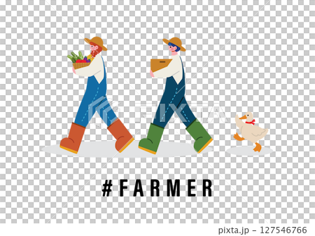 収穫した野菜を運ぶ農家の男女 収穫した野菜を運ぶ農家の男女 127546766