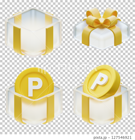 Coins in a yellow gift box 3D graphic Coins in a yellow gift box 3D graphic 127546921