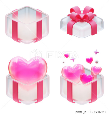 Heart in a pink gift box 3D graphic 127546945