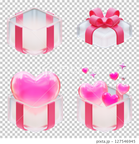 Heart in a pink gift box 3D graphic 127546945