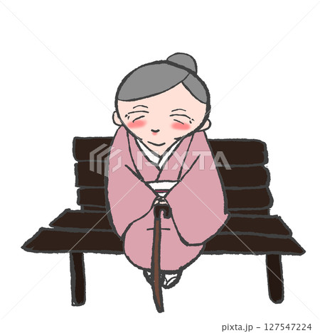 ベンチに座って休むおばあちゃん 127547224