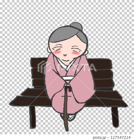 ベンチに座って休むおばあちゃん 127547224