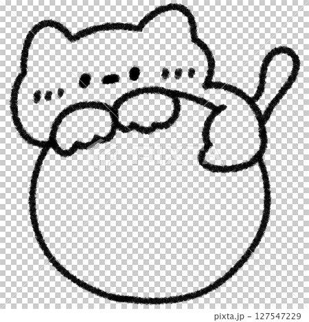 ひょっこりネコと書き込みできるボール (モノクロ) 127547229