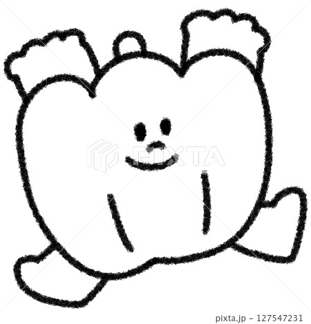 ゆるかわ手描きのうれしいピーマンのイラスト (モノクロ) 127547231