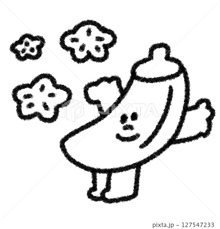 ニッコリばんざいするオクラのゆるかわイラスト (モノクロ) 127547233