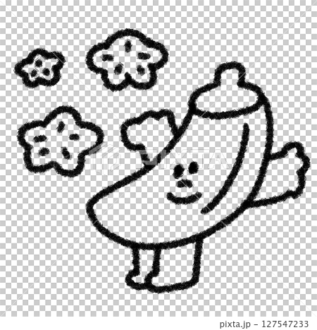 ニッコリばんざいするオクラのゆるかわイラスト (モノクロ) 127547233