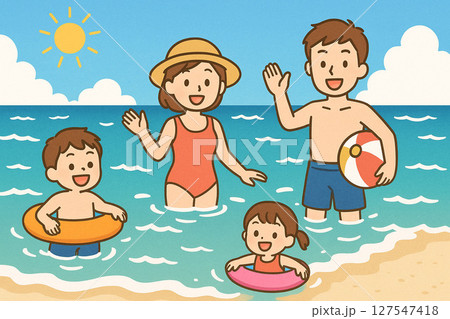海水浴を楽しむ家族のイラスト 127547418