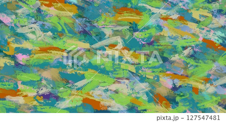 油絵マルチカラー抽象アート背景横長バナー。エネルギッシュでラフな筆跡。緑・黄色 油絵マルチカラー抽象アート背景横長バナー。エネルギッシュでラフな筆跡。緑・黄色 127547481