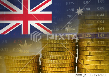 Australia flag on stock investment trading with coin and graph. Australia flag on stock investment trading with coin and graph. 127547667