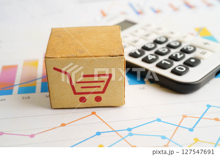 Online shopping, Shopping cart box on calculator, import export, finance commerce. 127547691