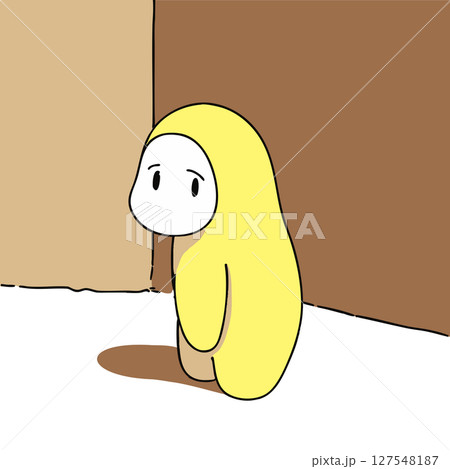 路地で困惑して振り返る人型キャラクター 127548187
