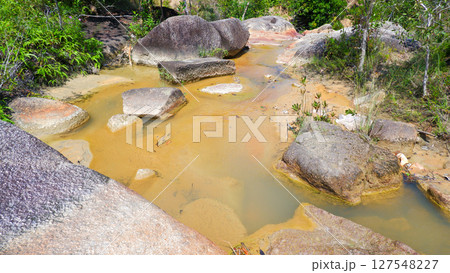 Clear Water Stream Flowing Over Rocks in Tropical Forest 127548227