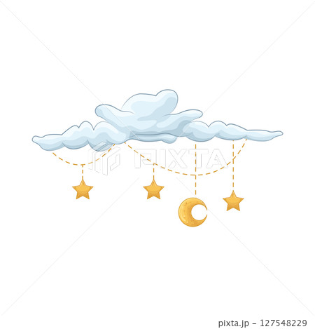 Illustration of Moon with star hanging in cloud Illustration of Moon with star hanging in cloud 127548229