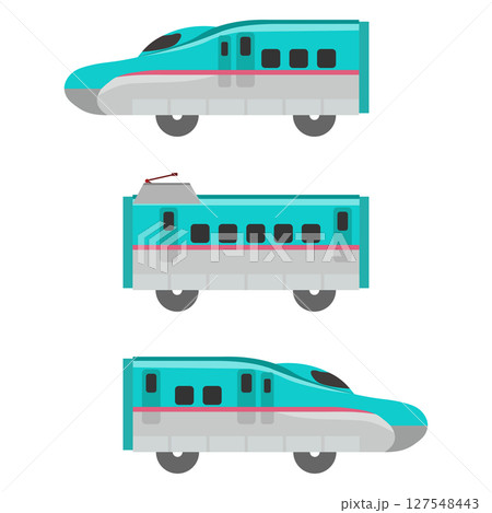 おもちゃ風の新幹線E5系のイラスト3両セット おもちゃ風の新幹線E5系のイラスト3両セット 127548443