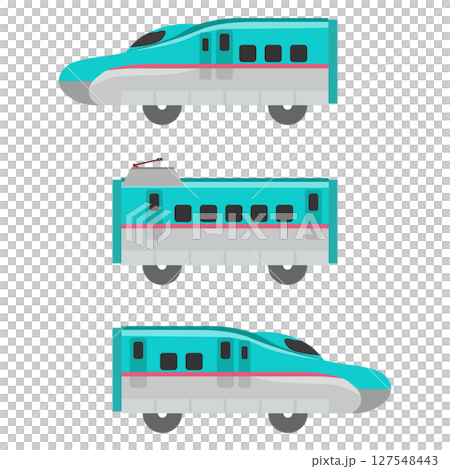 おもちゃ風の新幹線E5系のイラスト3両セット おもちゃ風の新幹線E5系のイラスト3両セット 127548443