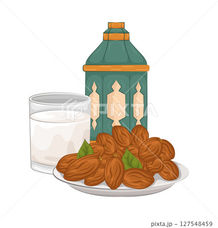 Illustration of Date fruit with milk  127548459