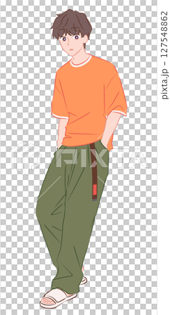 夏コーデの男性全身イラスト 127548862